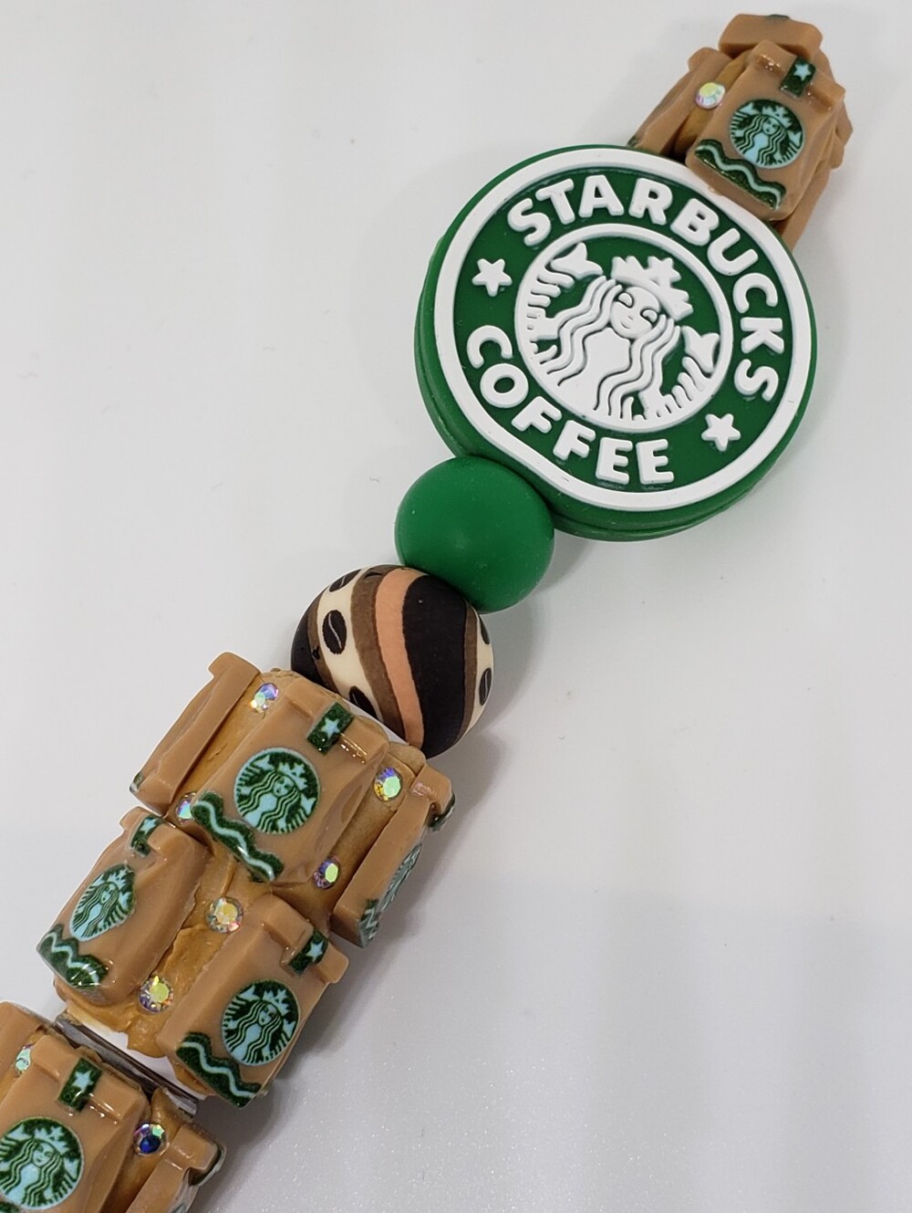 Handmade 3D Rhinestone Starbucks Coffee Silicone Focal Bead Pen